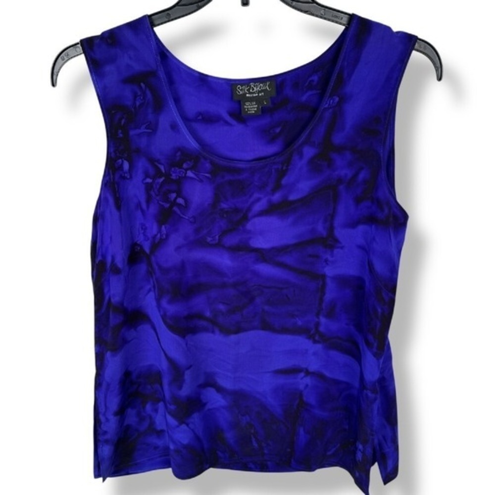 Y2K 100% Silk Bijoux Tank Top Hand Painted Womens Size Large Purple  USA Made